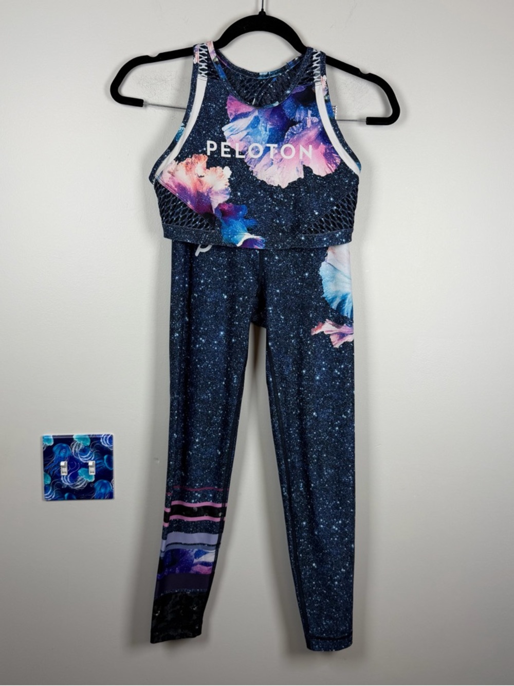 Peloton Galaxy Floral Leggings W.I.T.H. Sports Bra Matching Cycling Set Medium